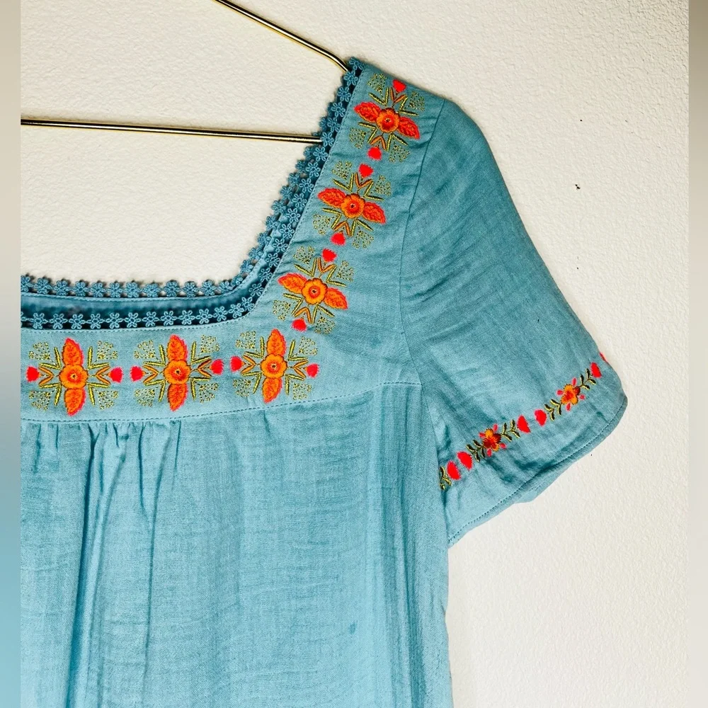 Boden Shirt Women's blouse Clemmie Embroidered Cotton Peasant Top blue gold pink - Picture 4 of 8